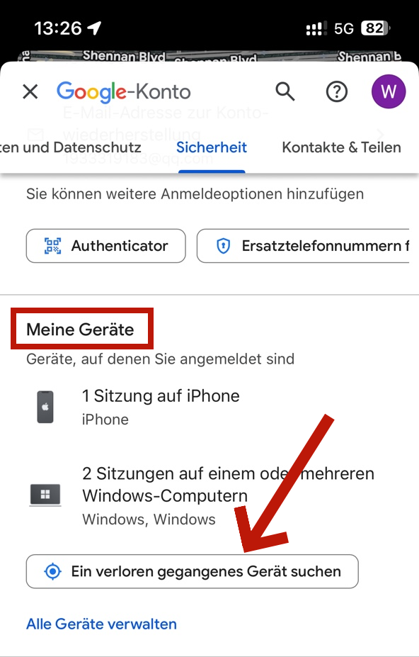 Durch Google-Konto findet man ein verlorenes Gerät