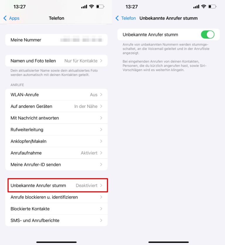 Unbekannte Anrufer stummschalten