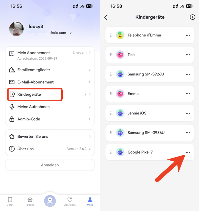 Bearbeitungssymbol aus Geräte des Kindes Android auswählen