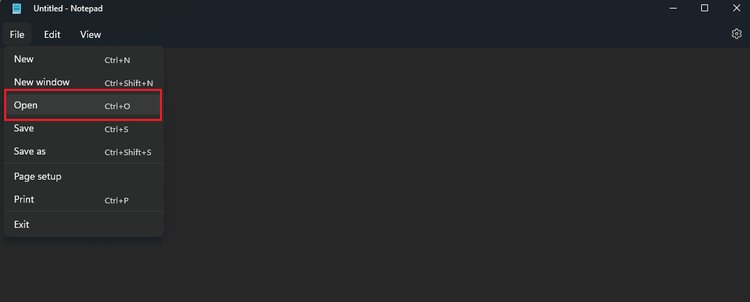 Öffnen Sie Notepad Datei