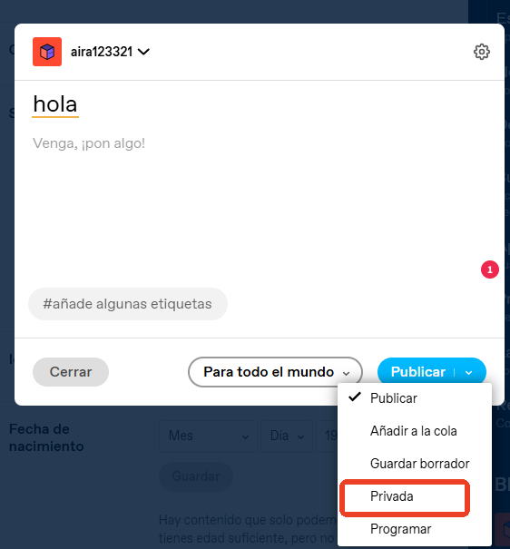 publicación privada en tumblr