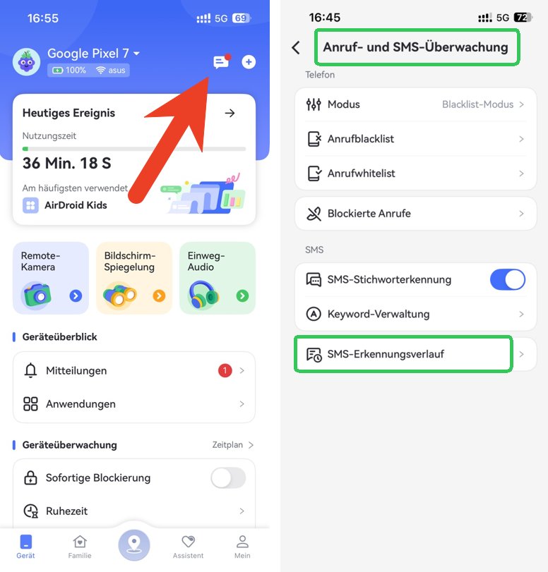 SMS-Erkennungsaufzeichnungen anzeigen