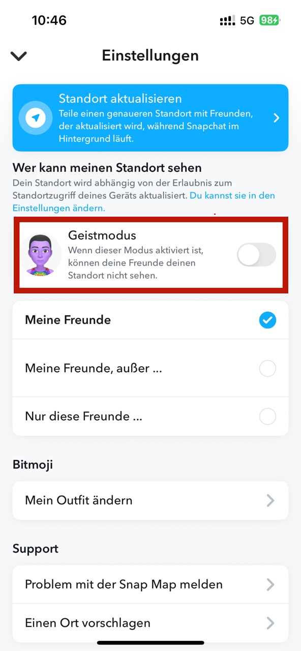 Snapchat Standort teilen