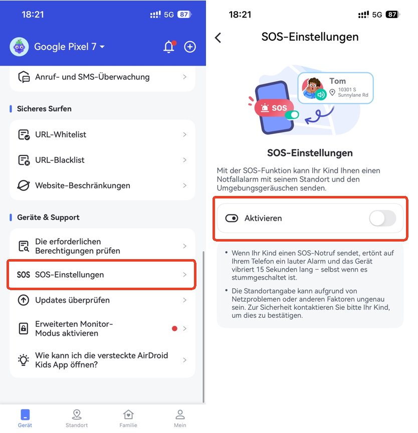 SOS-Einstellungen aktivieren