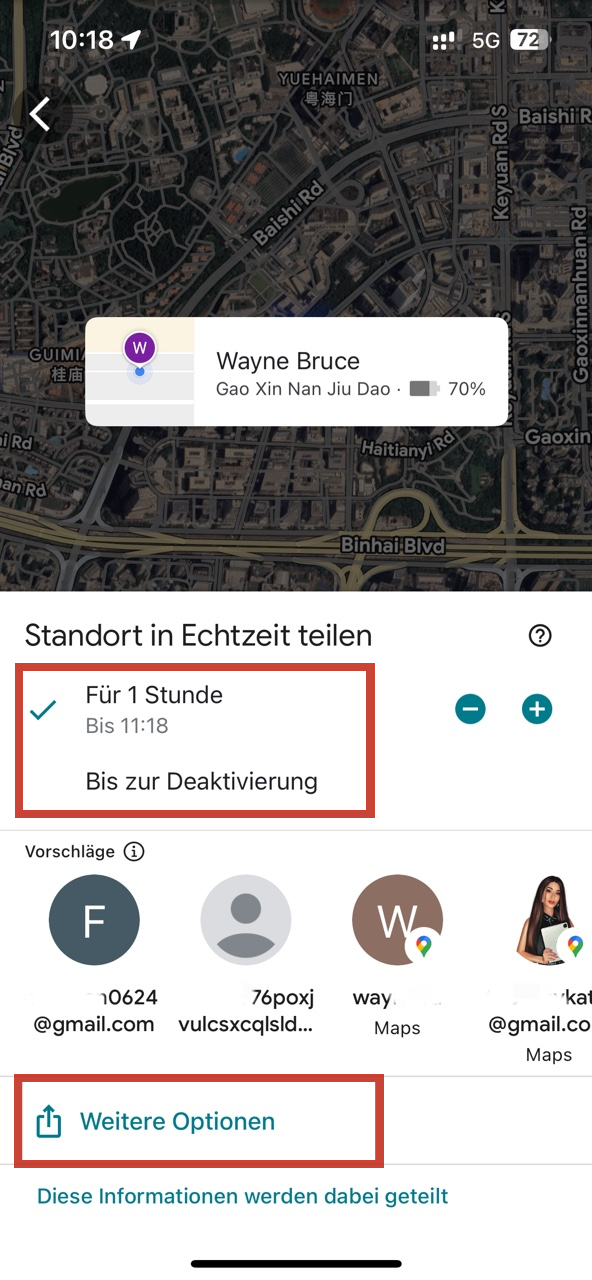 Die Dauer der Freigabe auswählen