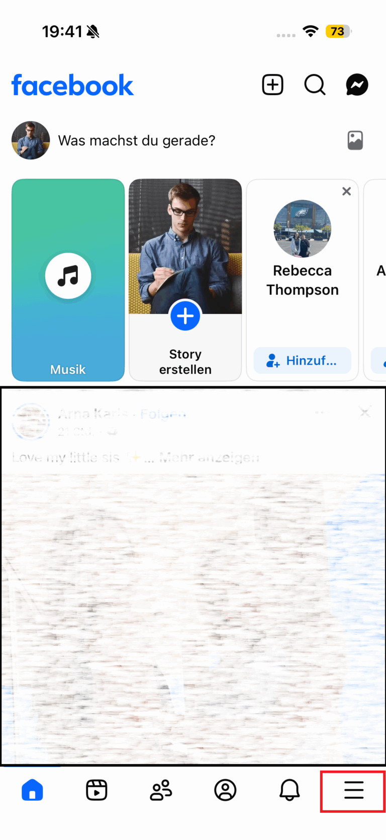 Facebook Menu tippen