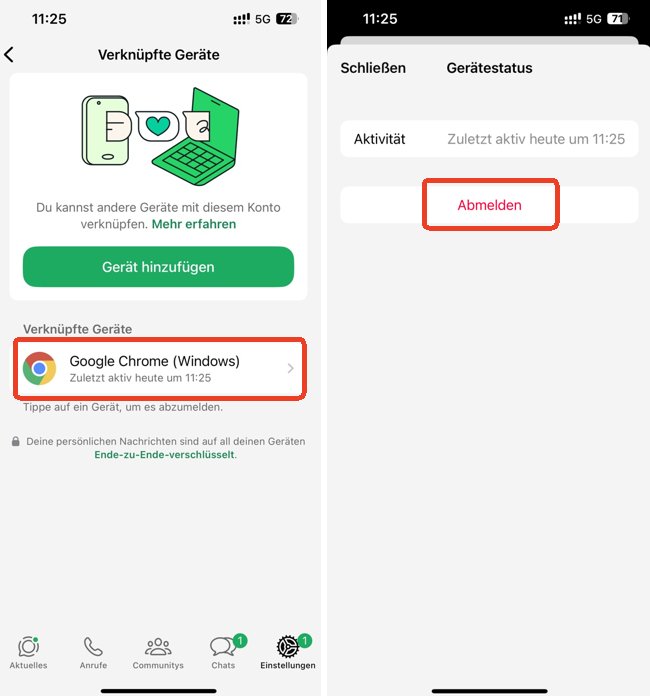 Unbefugte verknüpfte Geräte abmelden