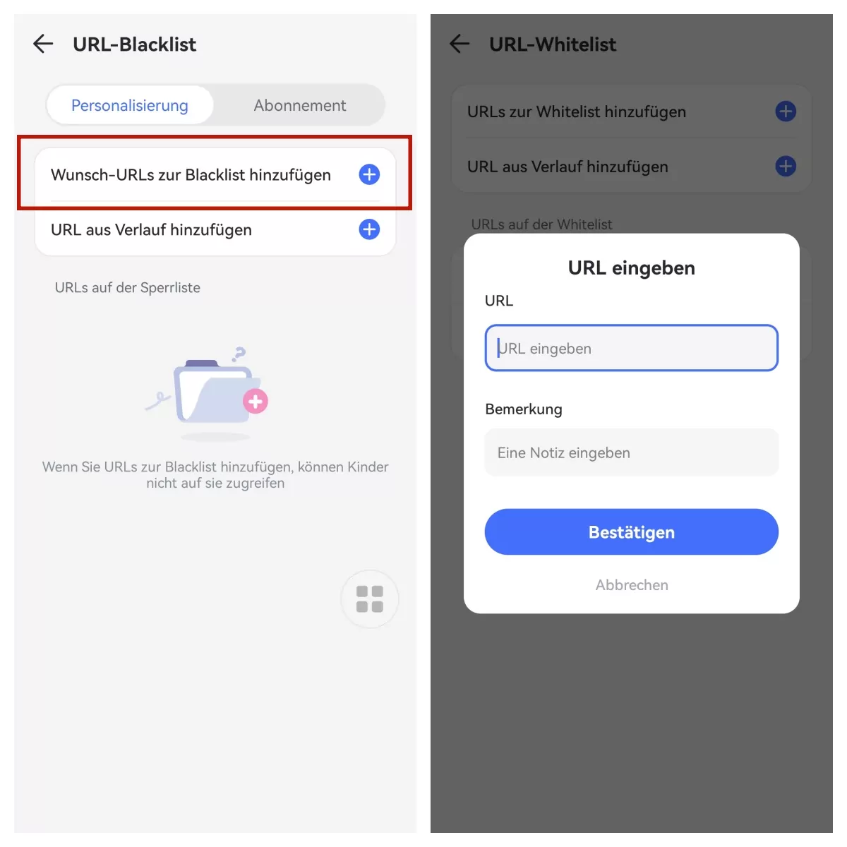 Wunsch-URLs zur Blacklist hinzufügen