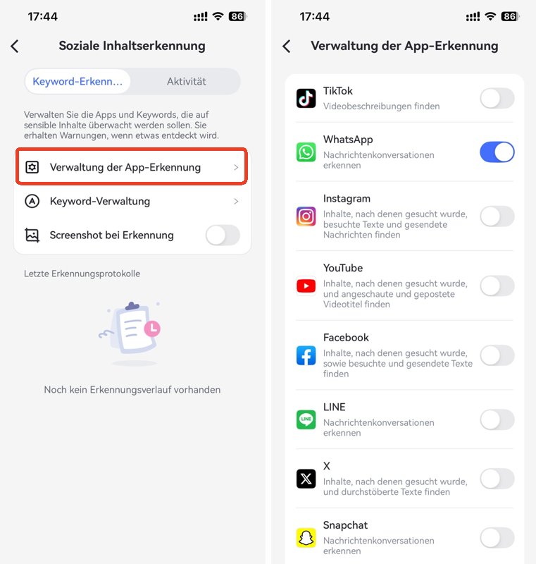Verwaltung der App-Erkennung
