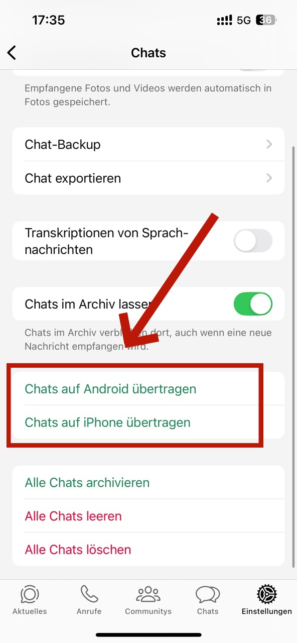 WhatsApp-Chats auf Android/iPhone übertragen