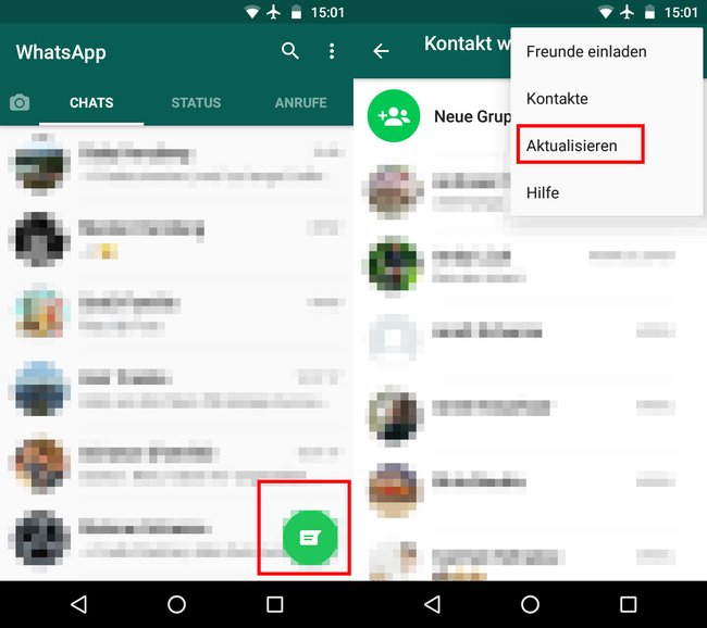 WhatsApp Kontakte aktualisieren