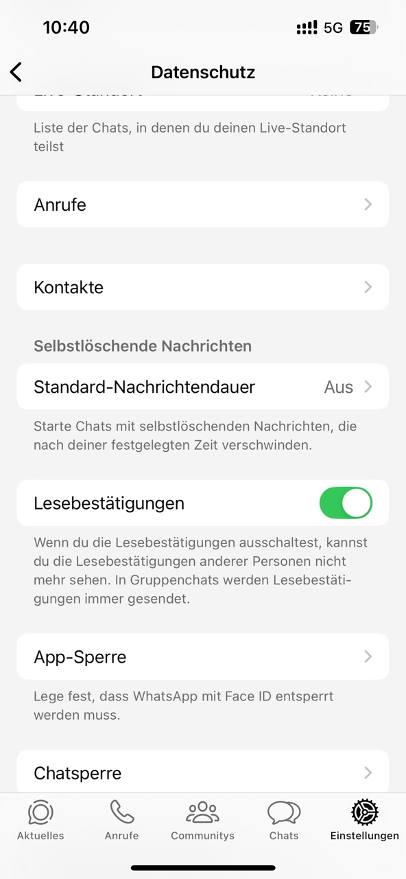 WhatsApp-Lesebestätigungen deaktivieren