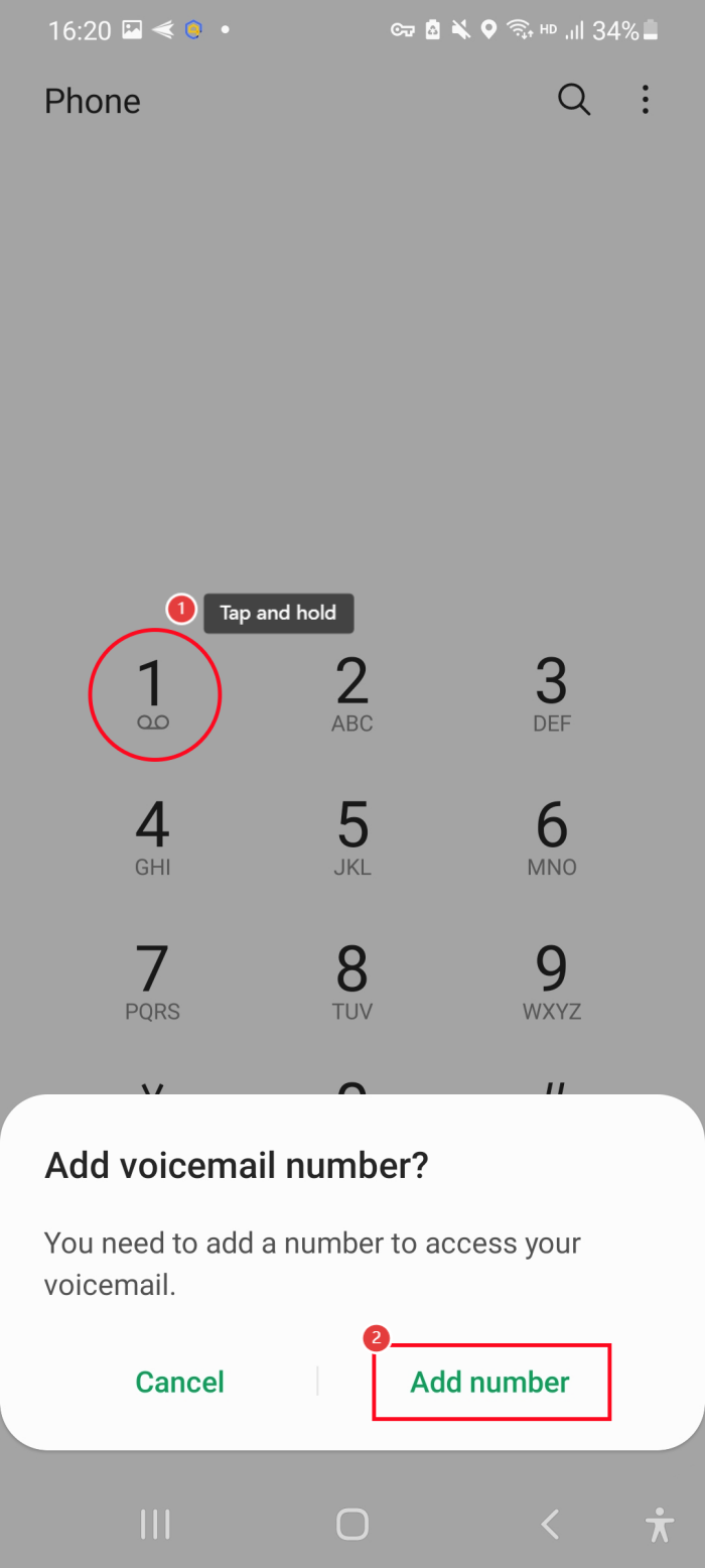 add voicemail number on Android