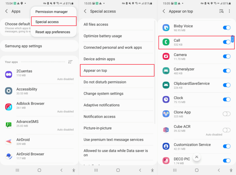 allow call to show on top