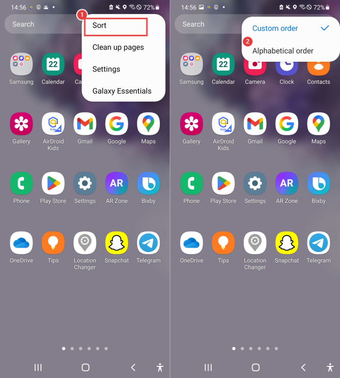 arrange apps alphabetically on Android
