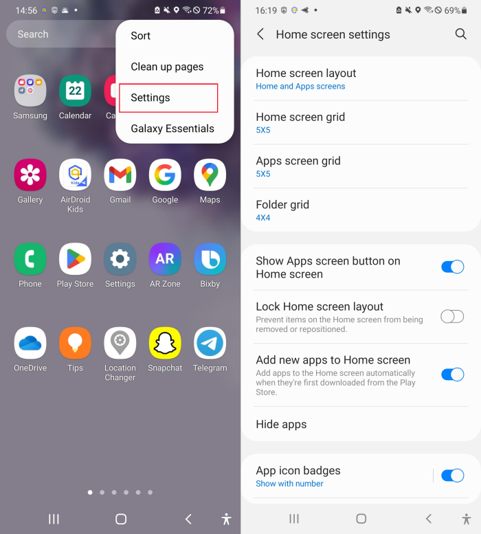 Samsung home screen settings