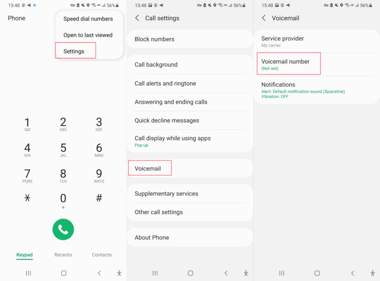 Samsung voicemail settings