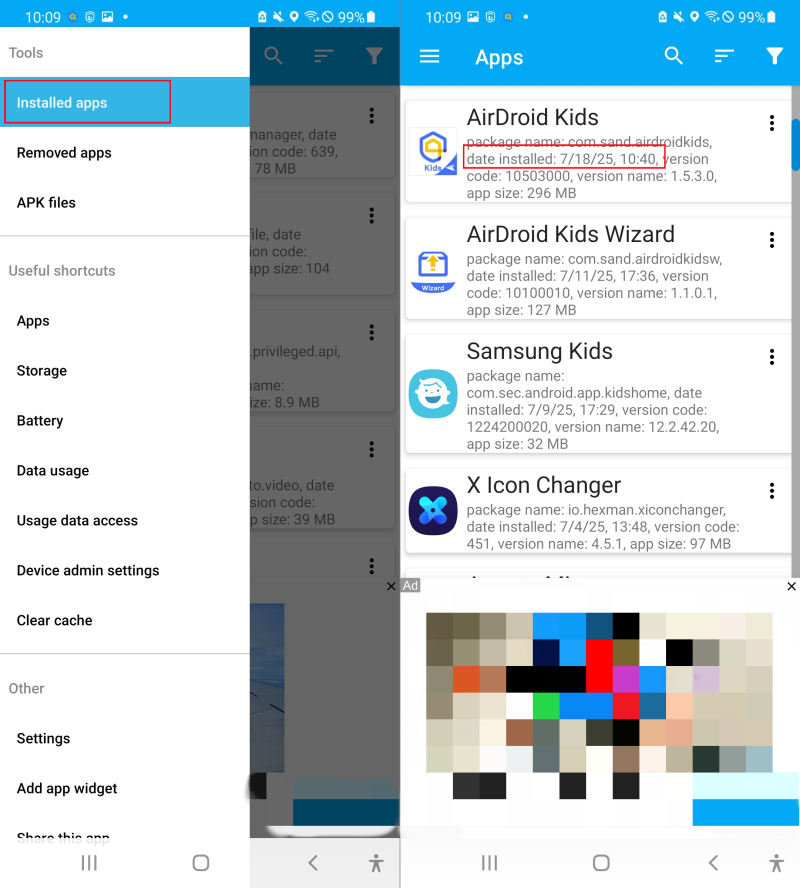 use app manager to see app installation date on Android