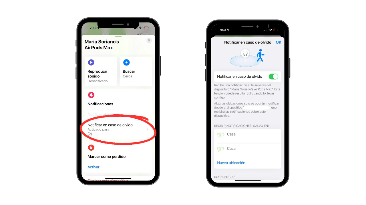 Activar alertas de olvido para encontrar mi iphone