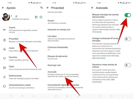 Bloquea los mensajes de cuentas desconocidas en whatsapp