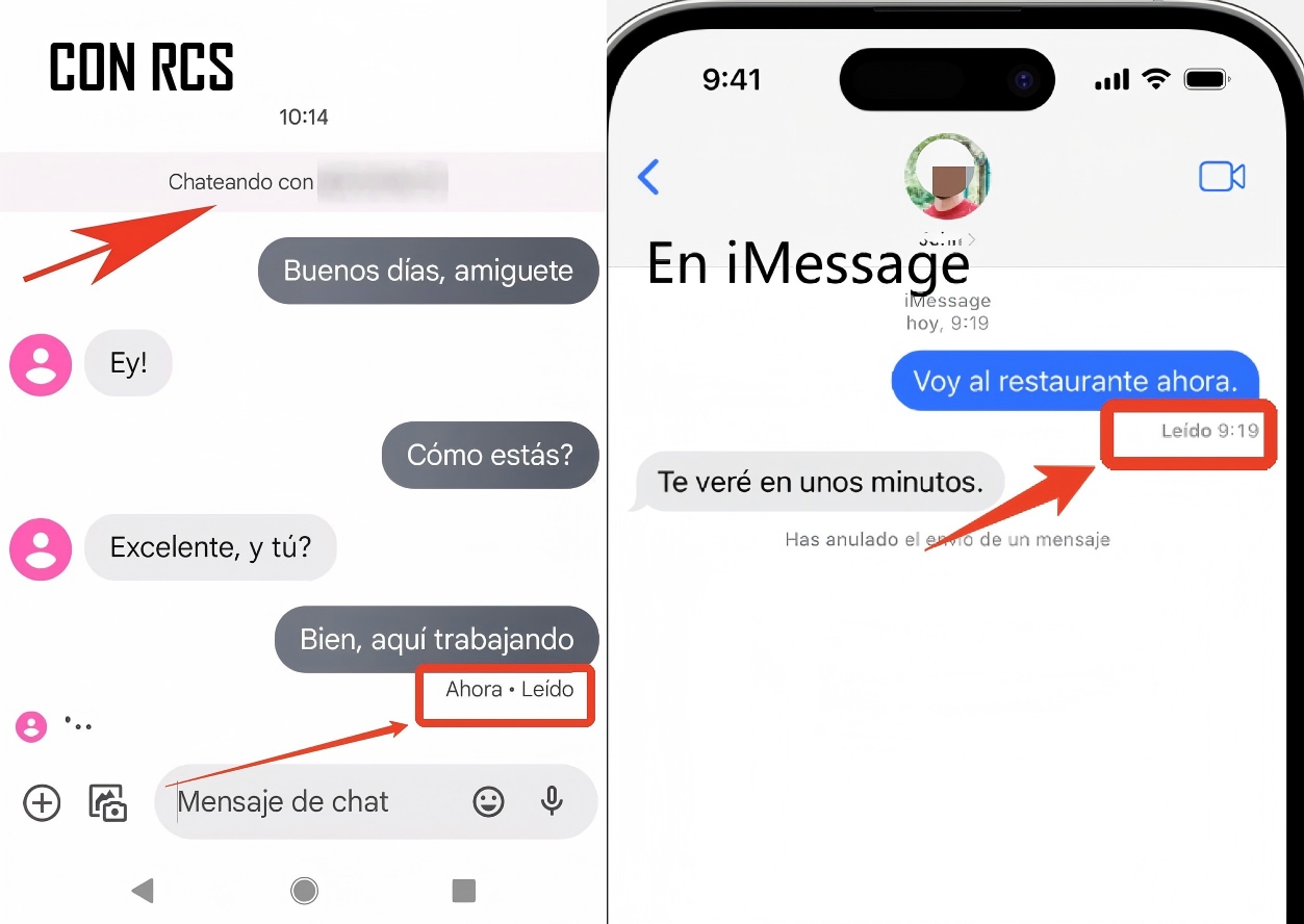Confirmaciones de lectura rcs y imessage