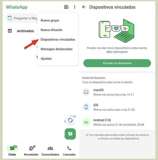 Dispositivos vinculados de WhatsApp
