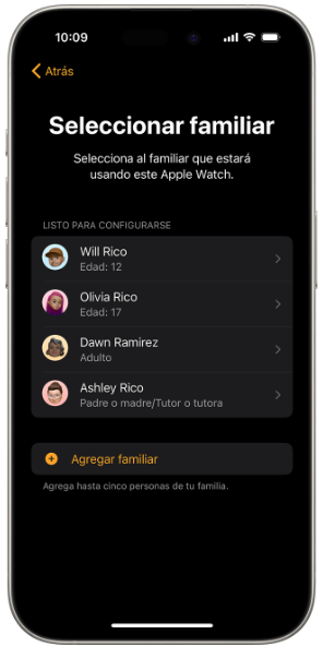 Elige al miembro de la familia para apple watch