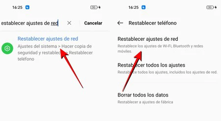 Restablecer la configuración de red en android