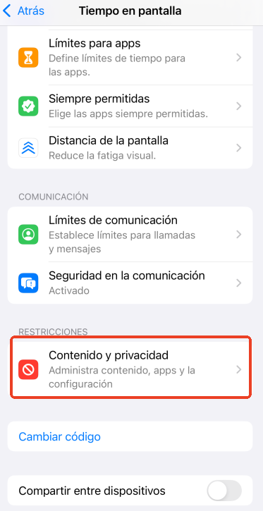 Restricciones de contenido y privacidad