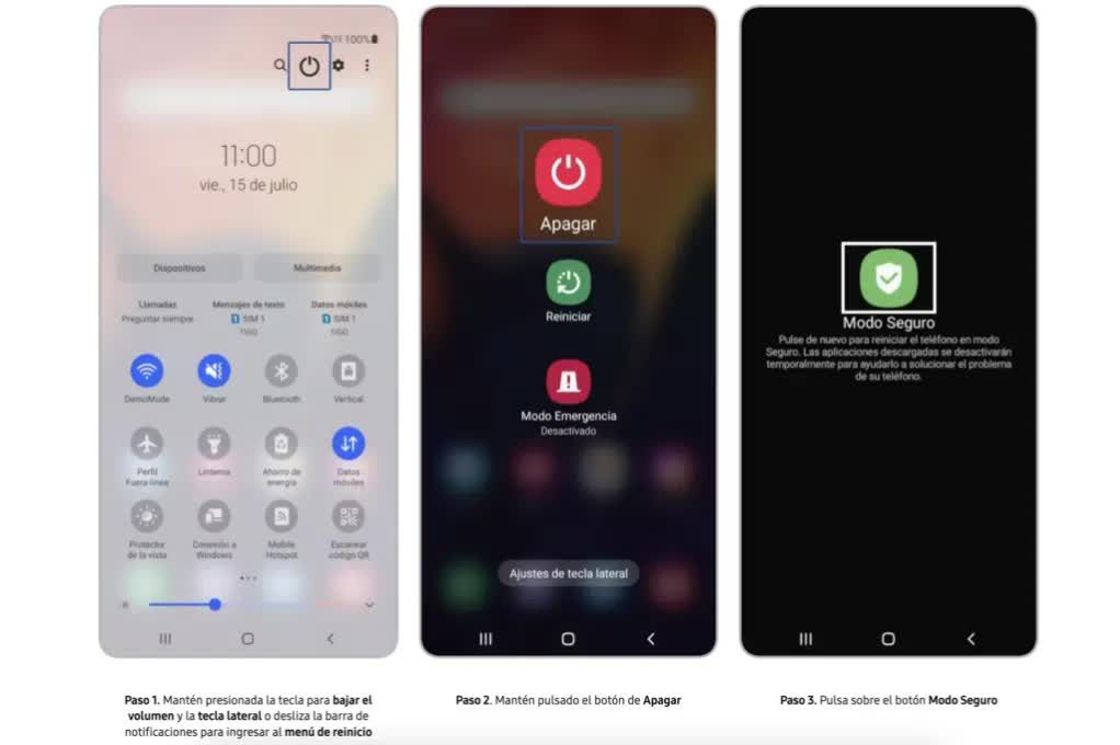 activar modo seguro desde barra de notificaciones