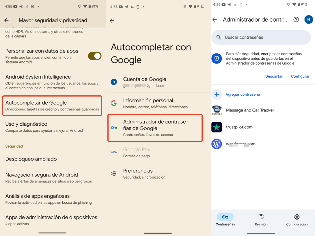 administrador de contraseñas google