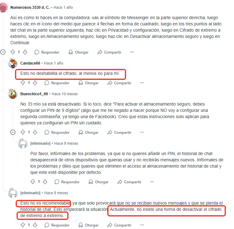 almacenamiento seguro nu puede quitar el cifrado meseenger reddit