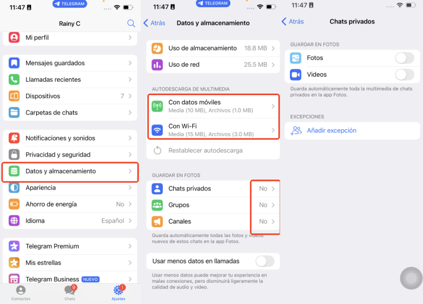 autodescarga de datos telegram