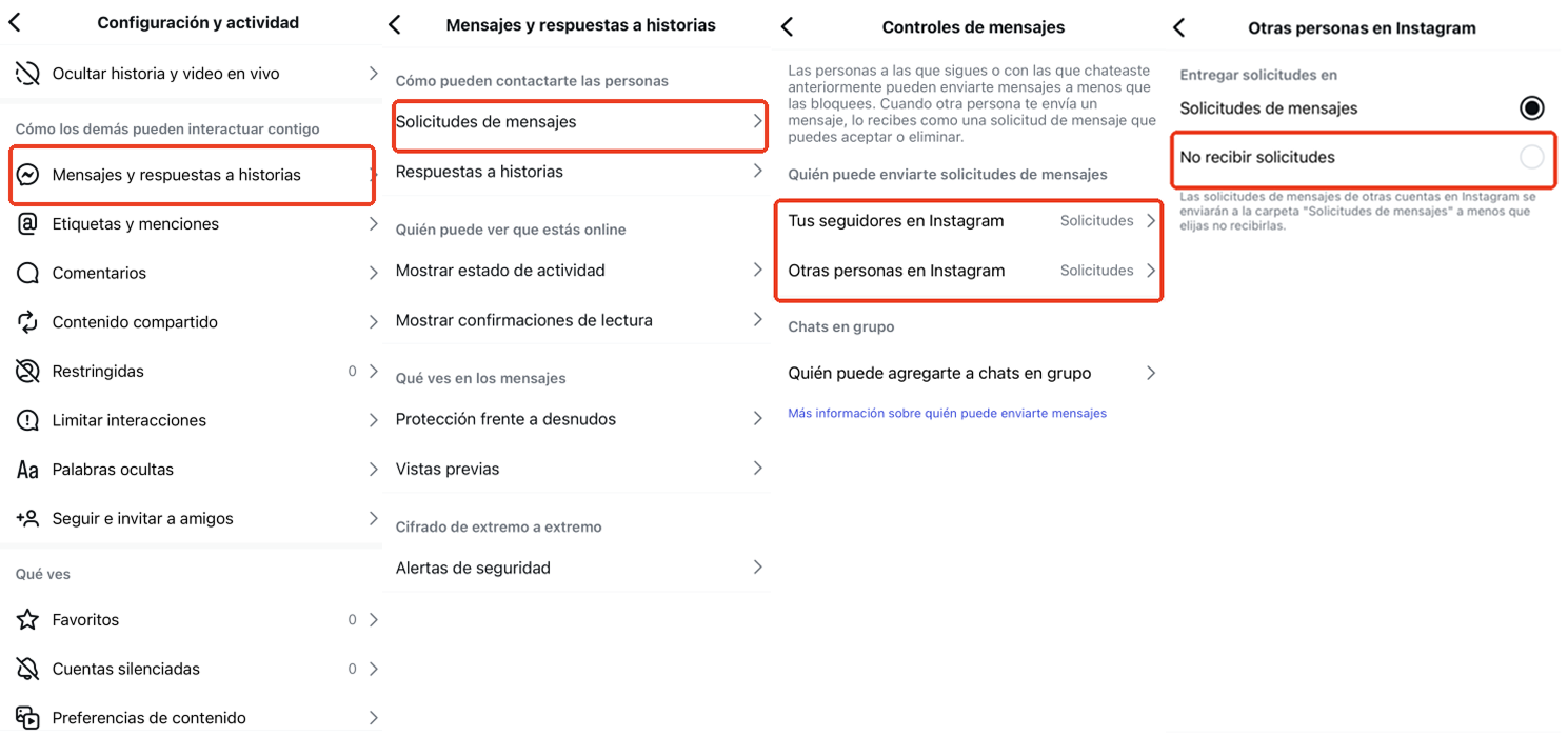 bloquear solicitud de mensaje instagram