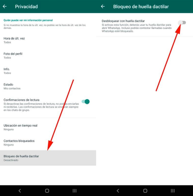 bloquear whatsapp con huella en android