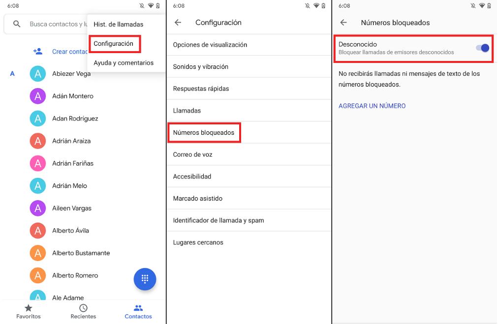 bloquear llamadas desconocidas en android