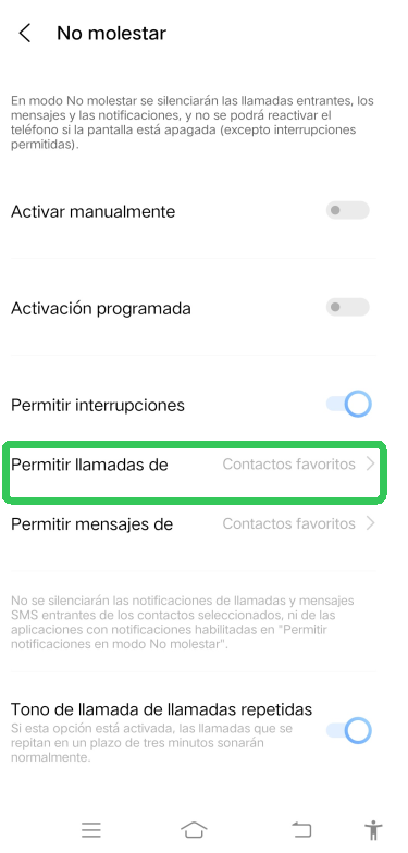 configurar llamadas en modo no molestar en android