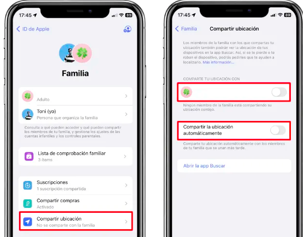 compartir la ubicación familiar en el iPhone