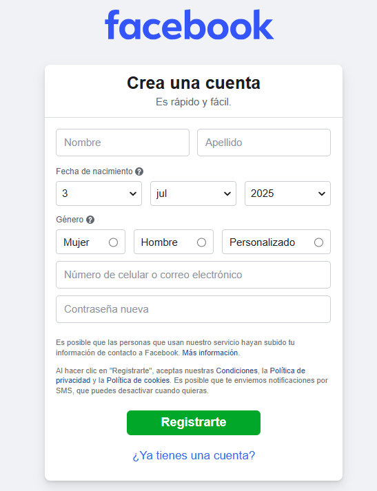 crear cuenta de Facebook con un correo electrónico