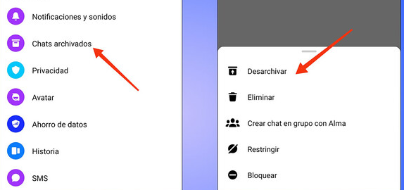desarchivar chat en messenger
