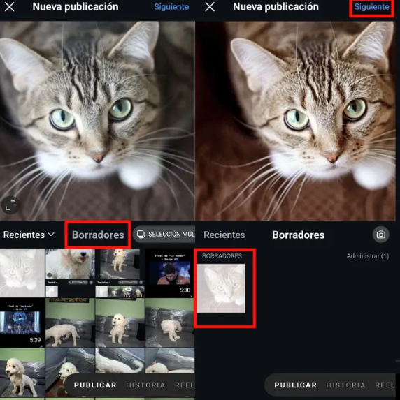 donde estan los borradores en instagram