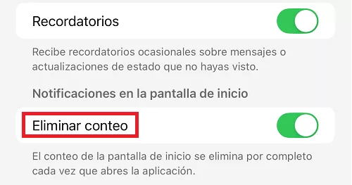 eliminar conteo en whatsapp