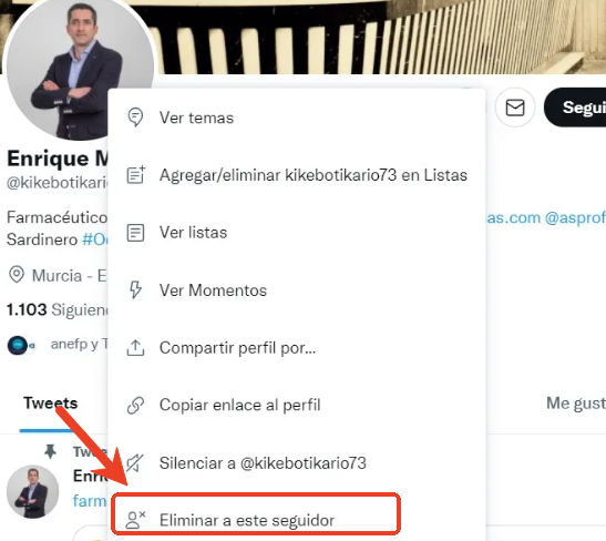 eliminar seguidor en twitter desde el perfil
