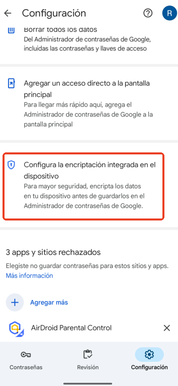 encripta antes de guardar en administrador de contraseñas google