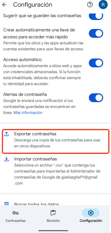 exportar contraseñas de google