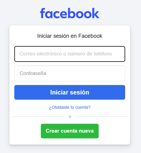Página de inicio de sesión de Facebook