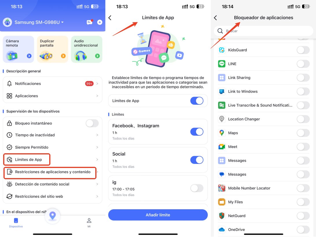 Función de Límite de App y Restricciones de app y contenido de Airdroid