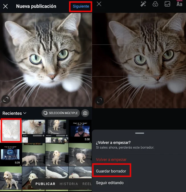 guardar borrador de publicaciones instagram
