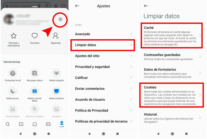 limpiar caché y cookies del navegador