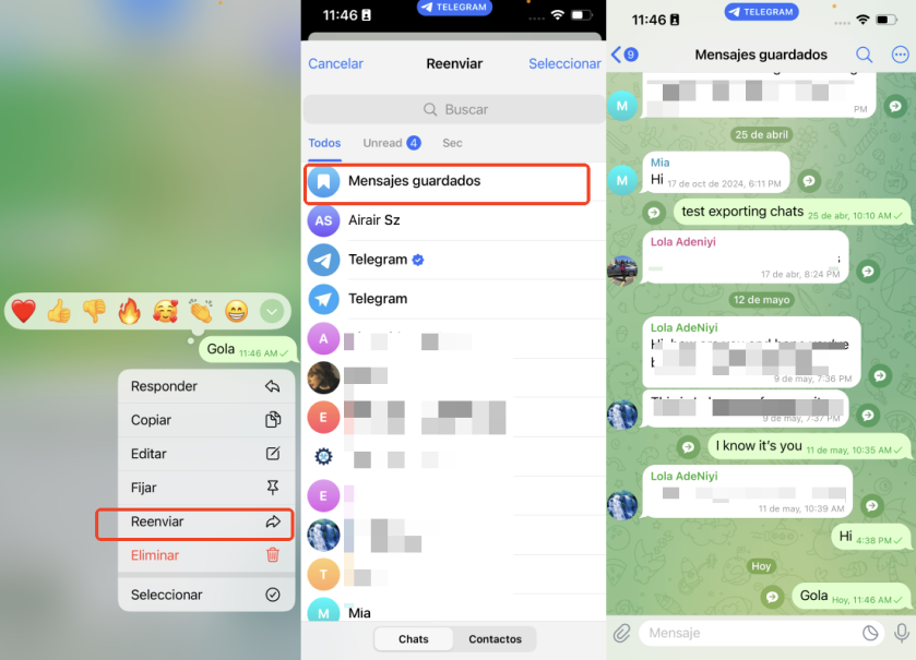 mensajes guardados telegram